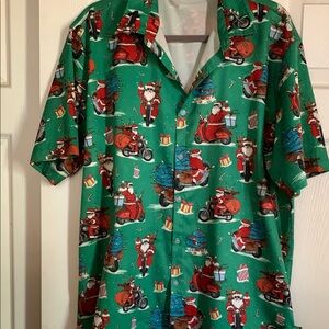 Green Santa Print Blouse